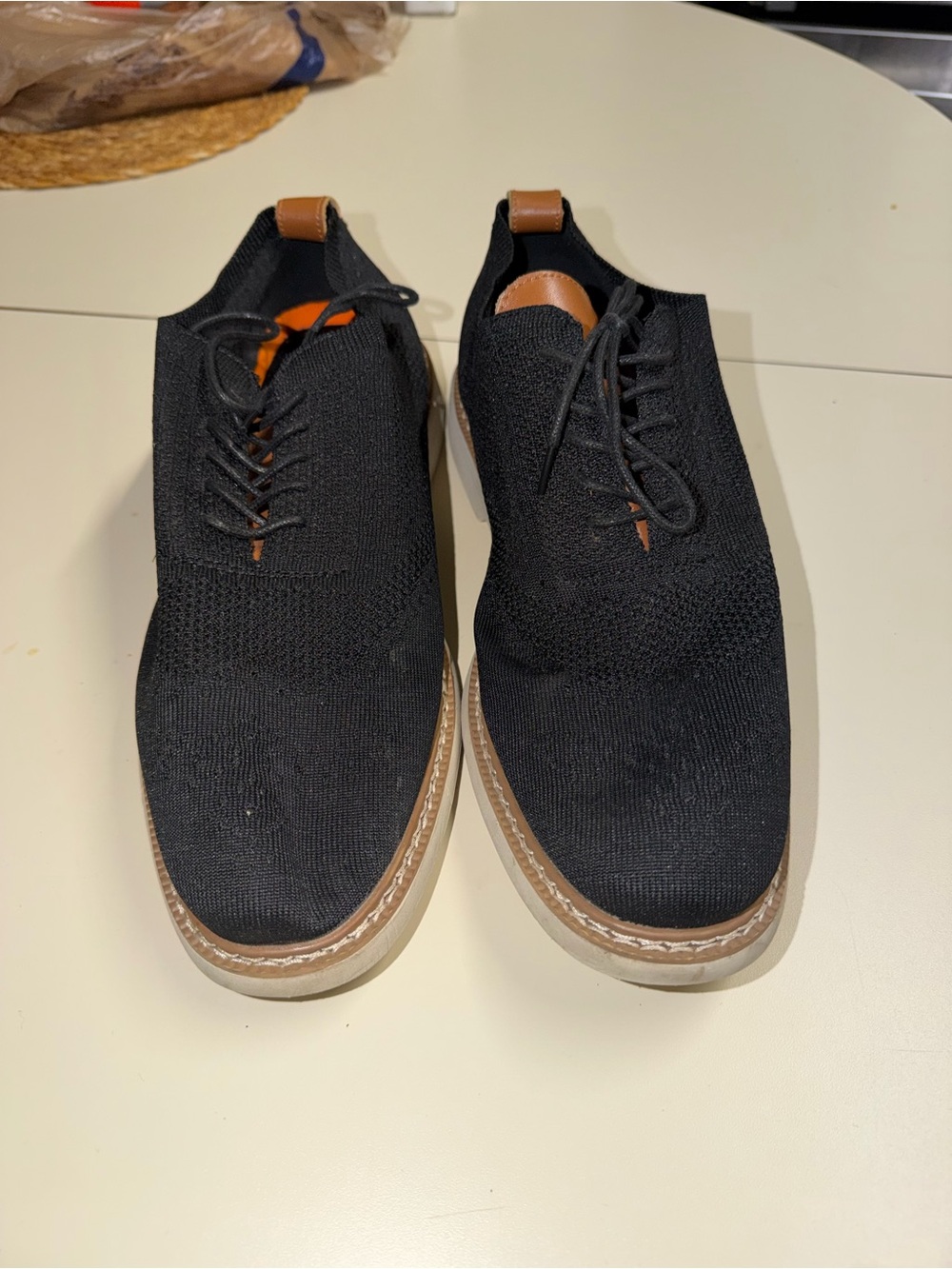 Men's Black Knit Derby Shoes with Tan Trim
